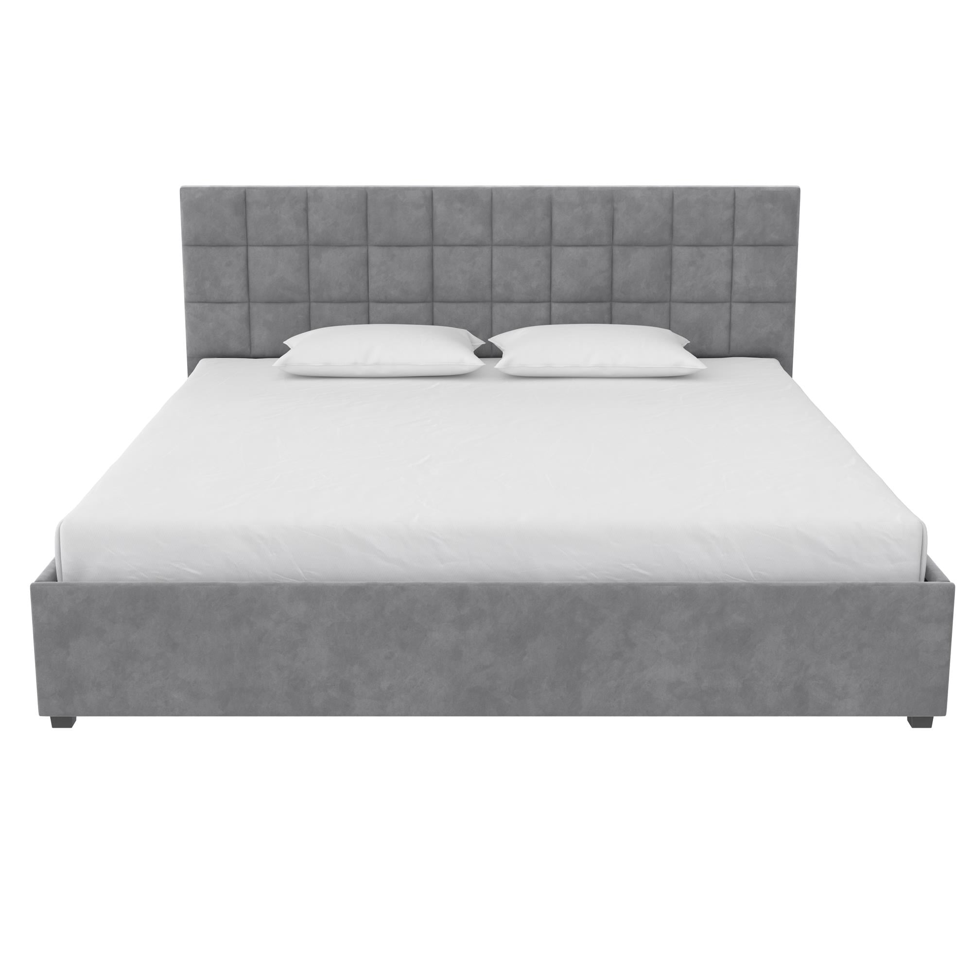 King Light Gray Velvet Upholstered Bed with Storage Drawers