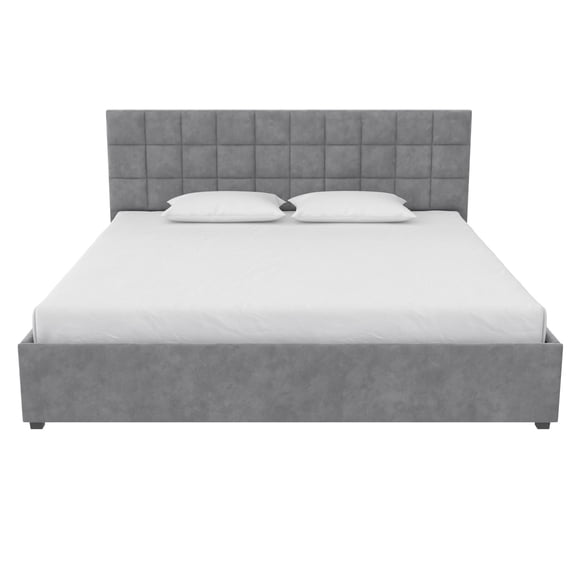CosmoLiving Serena Upholstered Bed with Drawers, Bedroom Storage, King, Light Gray Velvet
