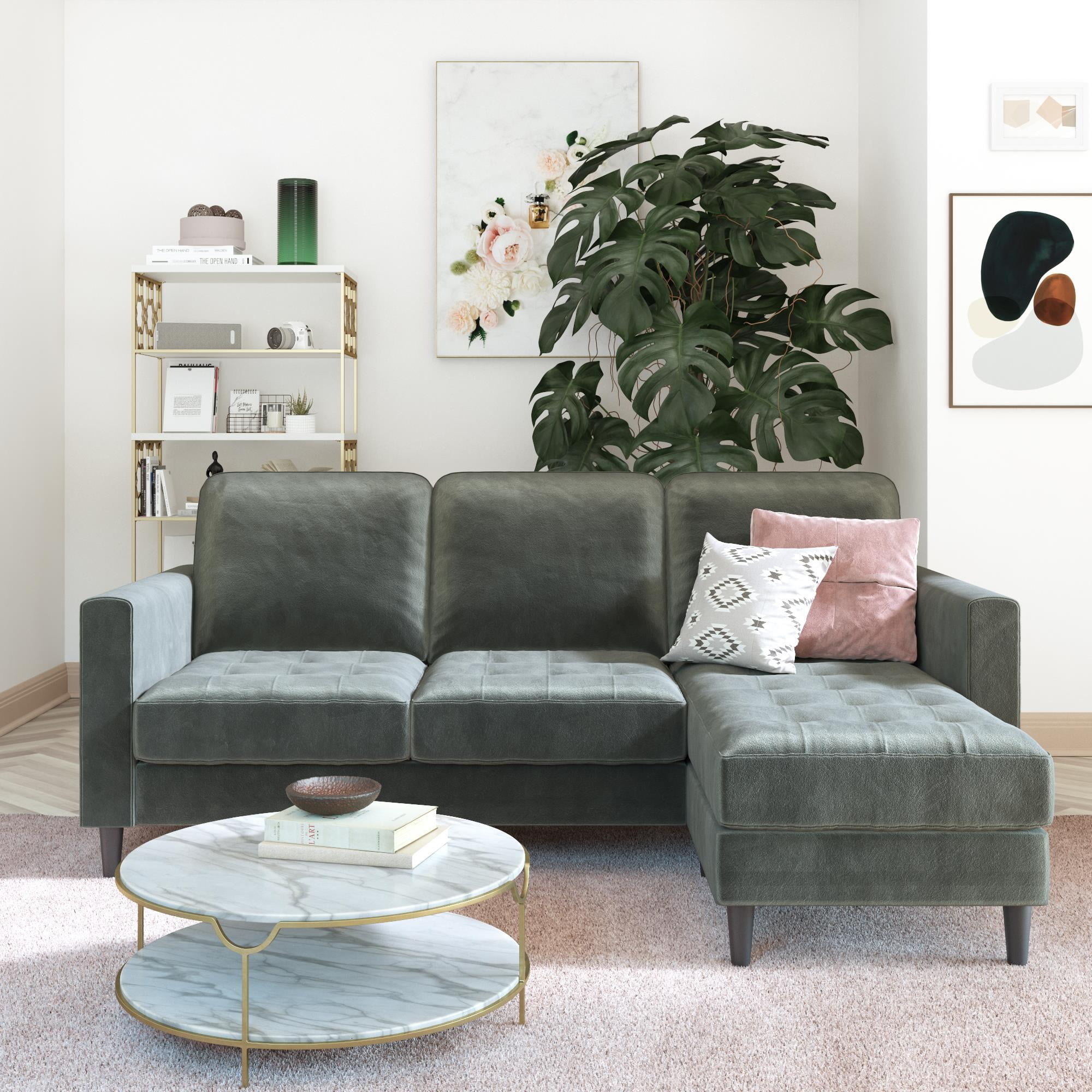 CosmoLiving Strummer Reversible Sectional Sofa Couch Black Velvet
