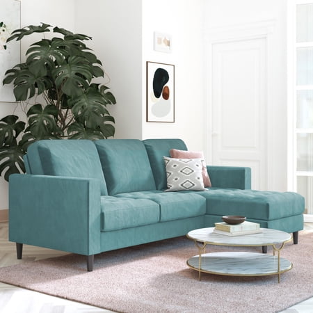 CosmoLiving Strummer Reversible Sectional Sofa Couch, Light Green Velvet
