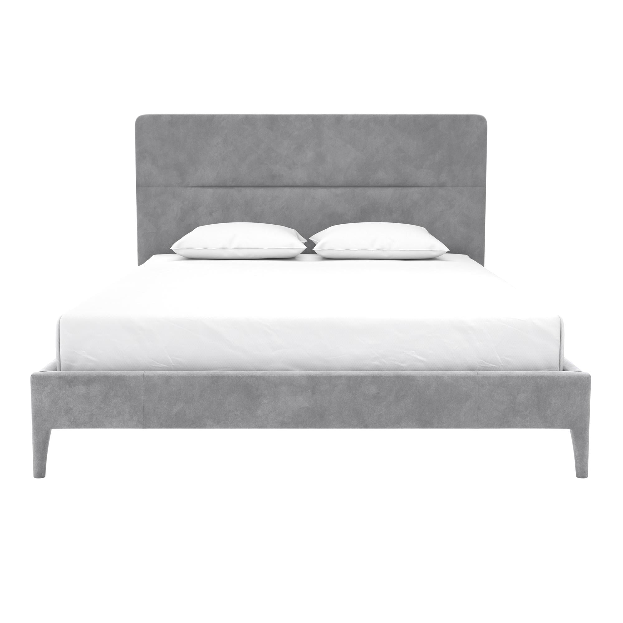 Full Light Gray Velvet Upholstered Platform Bed with Tufted Headboard