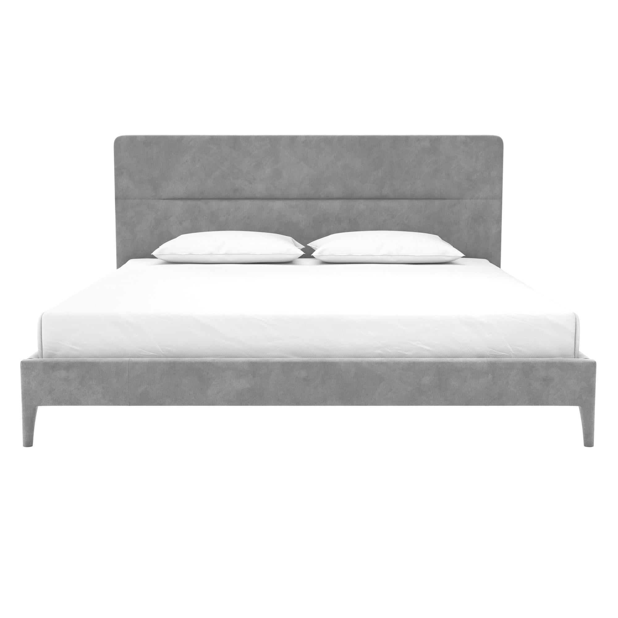 King-Size Light Gray Velvet Upholstered Bed with Minimalist Tufted Headboard