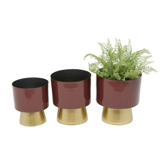 CosmoLiving by Cosmopolitan 11", 10", 9"H Red Metal Planter with Gold Base (3 Count)