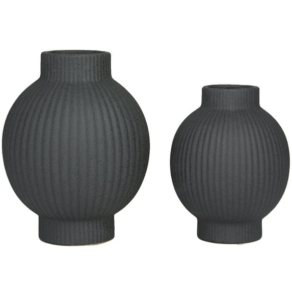 CosmoLiving by Cosmopolitan 11", 9"H Ribbed Black Ceramic Vase, Set of 2