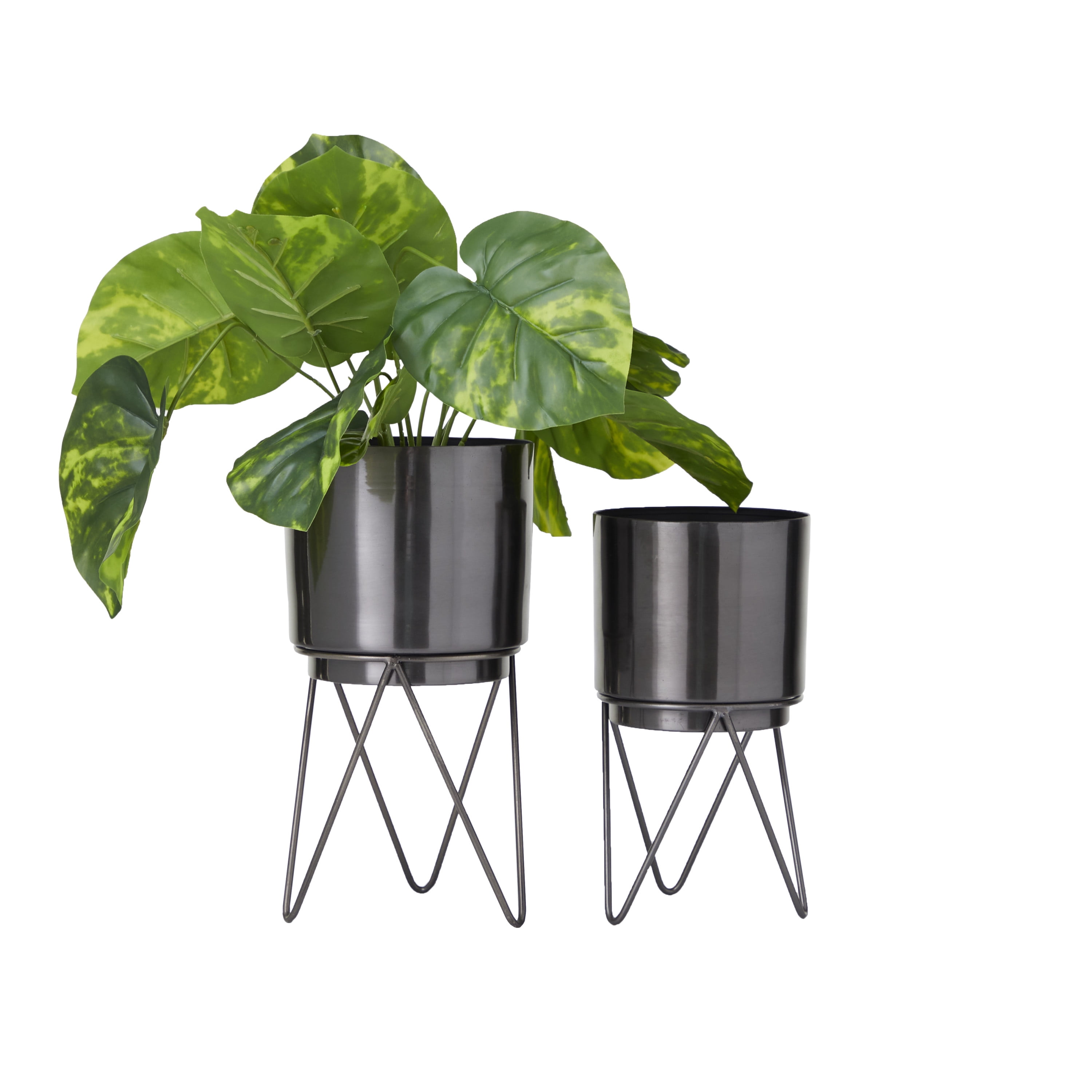 CosmoLiving by Cosmopolitan 12", 10"H Black Metal Planter with Removable Stand (2 Count)