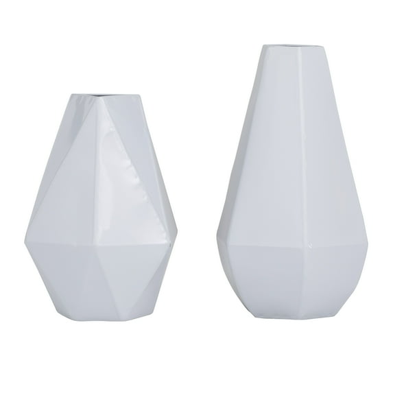 CosmoLiving by Cosmopolitan 12", 10"H Geometric White Metal Vase, Set of 2