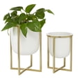 thumbnail image 1 of CosmoLiving by Cosmopolitan White Metal Dome Indoor Outdoor Planter with Gold X-Shaped Stands, Set of 2 12", 10"H, 1 of 14