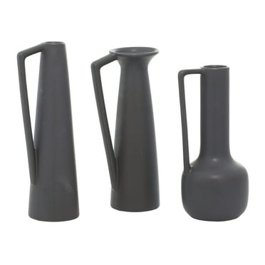 CosmoLiving by Cosmopolitan 12", 13", 11"H Gray Ceramic Vase with Handles, Set of 3