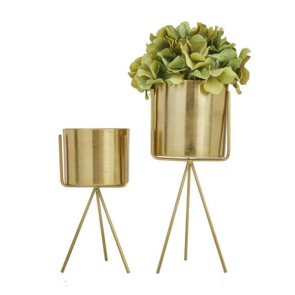 CosmoLiving by Cosmopolitan 12", 9"H Small Gold Metal Planter with Removable Stand (2 Count)