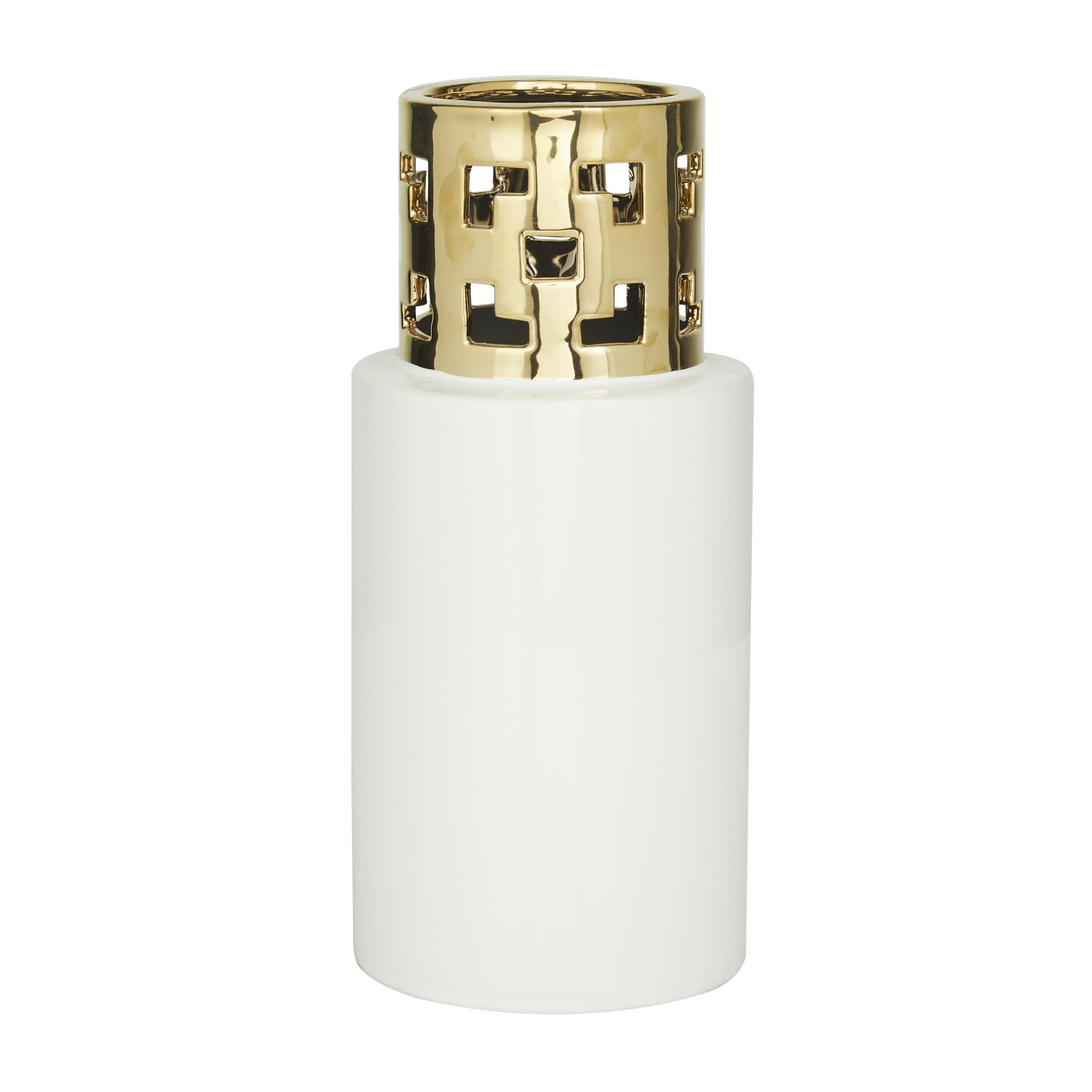 CosmoLiving by Cosmopolitan 12" White Ceramic Vase with Gold Cut Out Accents