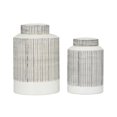 thumbnail image 1 of CosmoLiving by Cosmopolitan 13", 11"H White Ceramic Striped Decorative Jars, 2-Pieces, 1 of 9