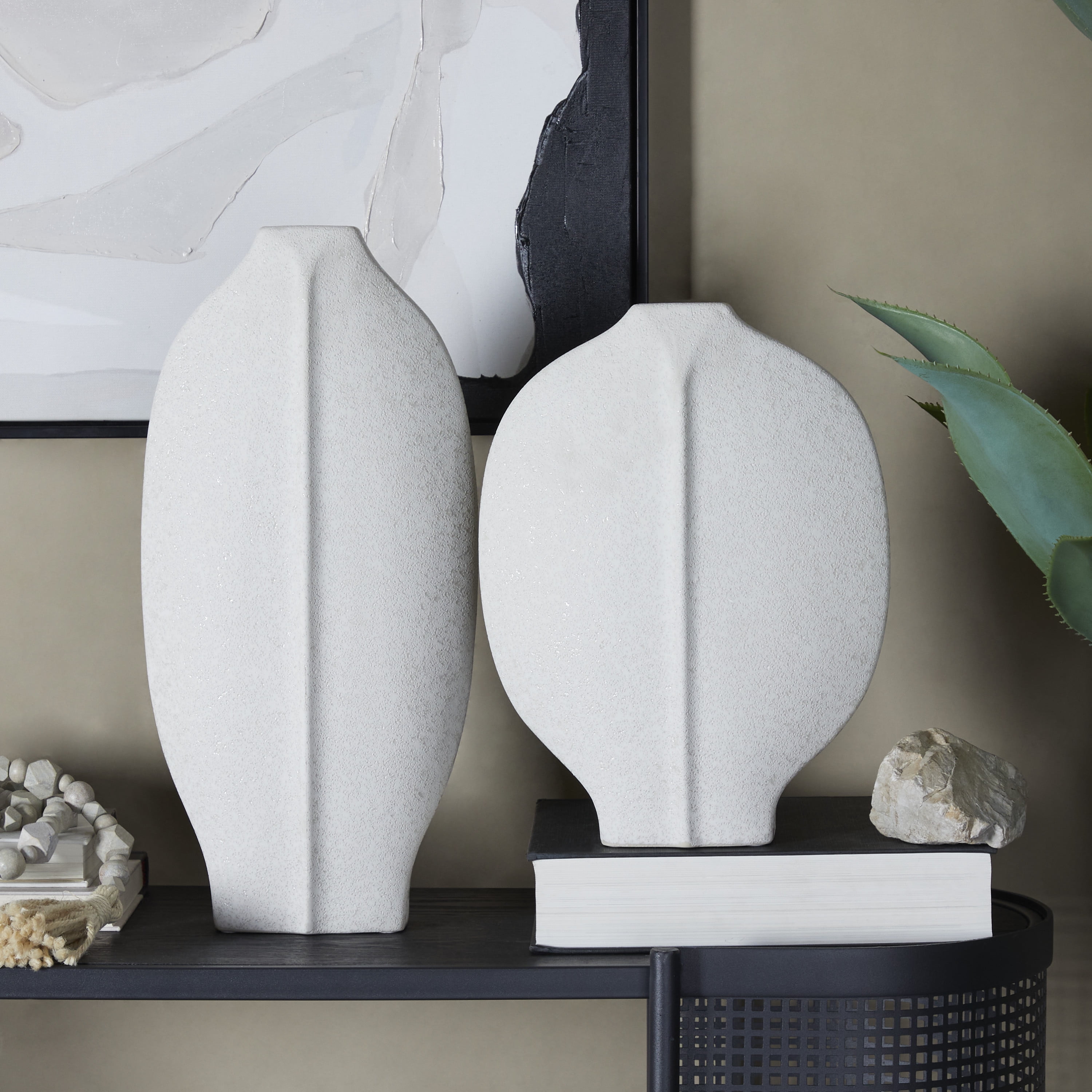 CosmoLiving by Cosmopolitan 13", 18"H Ceramic Modern Vase, White, 2-Piece