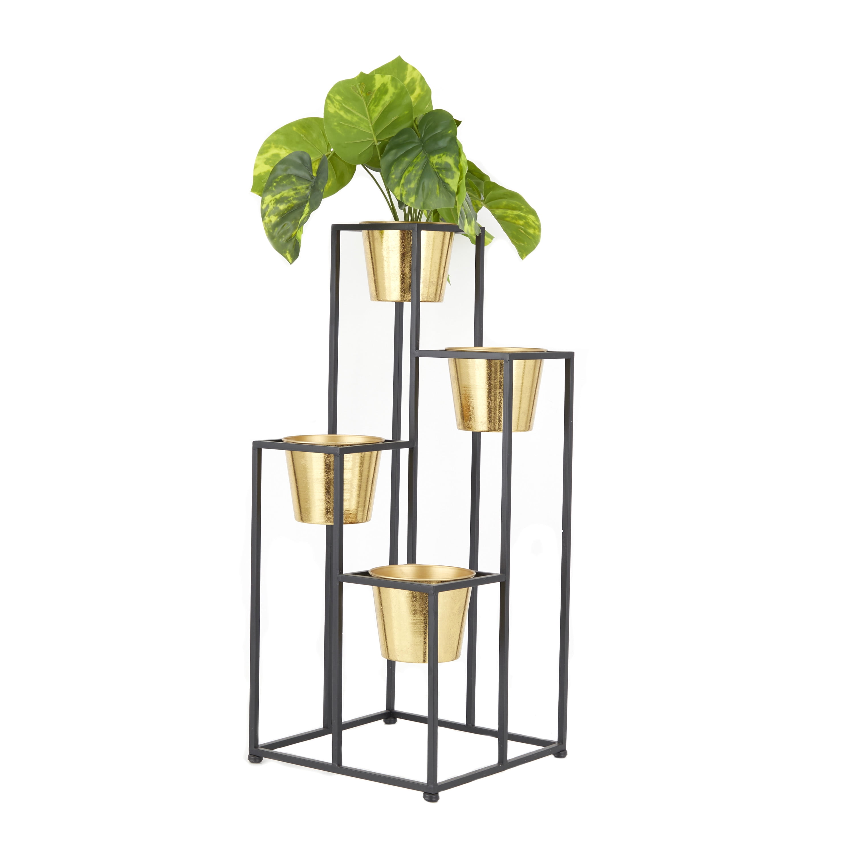 CosmoLiving by Cosmopolitan 13" x 30" 4 Tier Black Metal Planter with Black Removable Stand