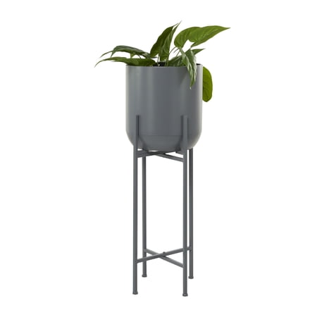 CosmoLiving by Cosmopolitan 13" x 36" Deep Recessed Dome Dark Gray Metal Planter with Removable Stand