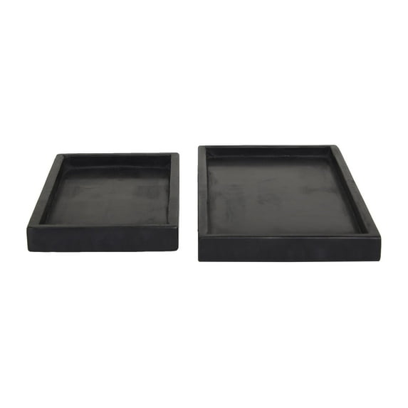 CosmoLiving by Cosmopolitan 14", 11"W Black Marble Slim Tray with Raised Edge, 2-Pieces