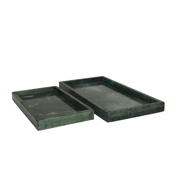 CosmoLiving by Cosmopolitan 14", 11"W Green Marble Slim Tray with Raised Edge, 2-Pieces