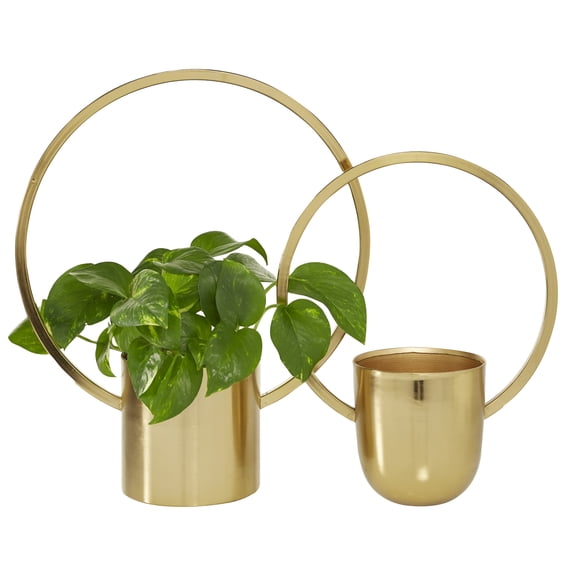 CosmoLiving by Cosmopolitan 14", 11"W Rectangle Gold Metal Indoor Outdoor Geometric Wall Planter (2 Count)