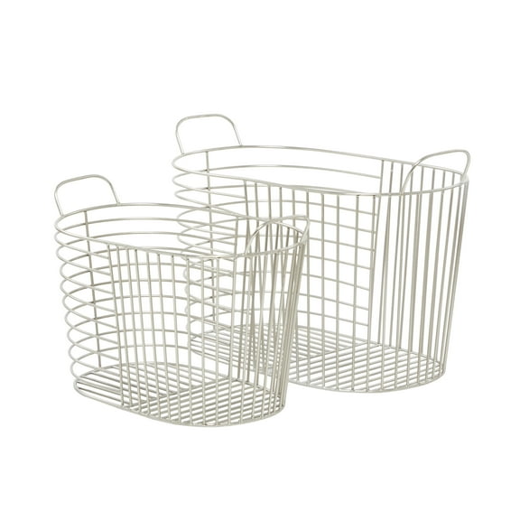 CosmoLiving by Cosmopolitan 14", 12"H Silver Metal Storage Basket with Handles, 2-Pieces