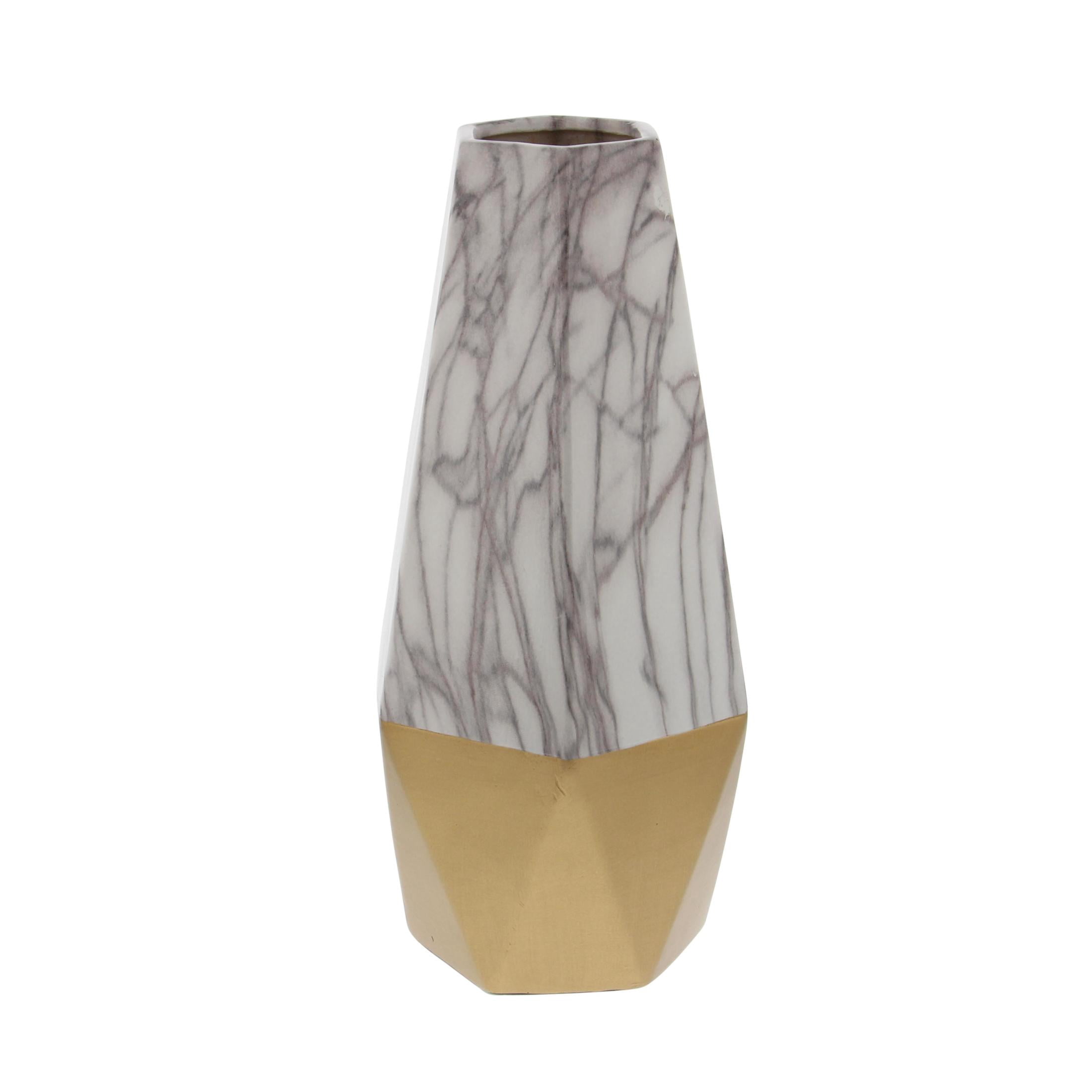 CosmoLiving by Cosmopolitan 14" Faux Marble Gold Ceramic Vase with Gold Base