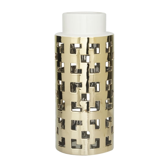 CosmoLiving by Cosmopolitan 14" Gold Ceramic Vase with Gold Cut Out Accents