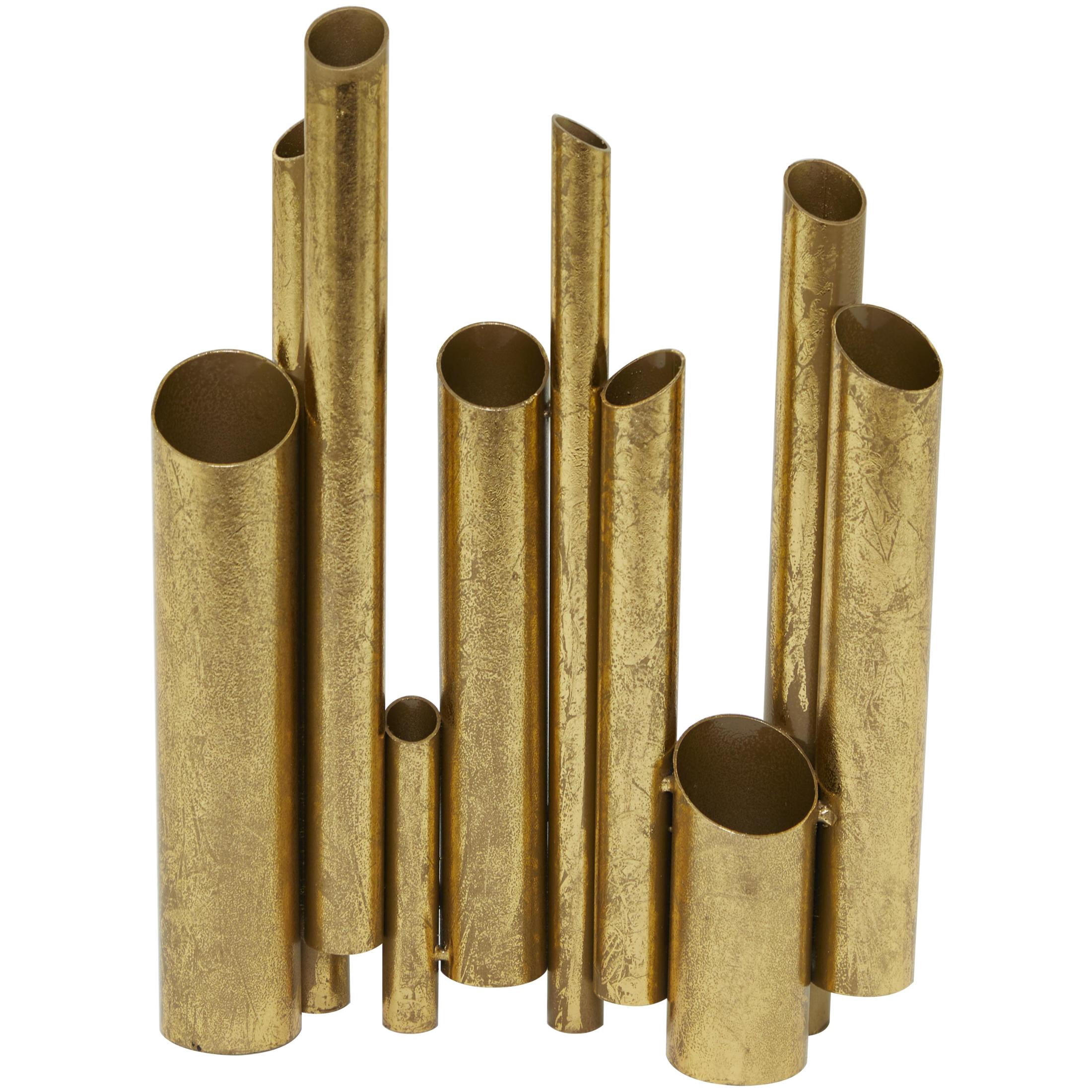 CosmoLiving by Cosmopolitan 14" Organ Pipe Gold Metal Vase