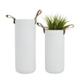 thumbnail image 1 of CosmoLiving by Cosmopolitan 15", 12"H White Ceramic Vase with Leather Handles, Set of 2, 1 of 8