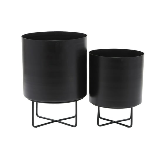 CosmoLiving by Cosmopolitan 16", 13"H Black Metal Planter (2 Count)