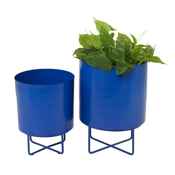 CosmoLiving by Cosmopolitan 16", 13"H Blue Metal Planter (2 Count)