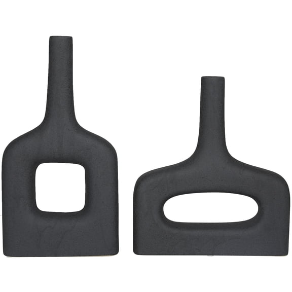 CosmoLiving by Cosmopolitan 16", 13"H Donut Shaped Black Ceramic Vase, Set of 2