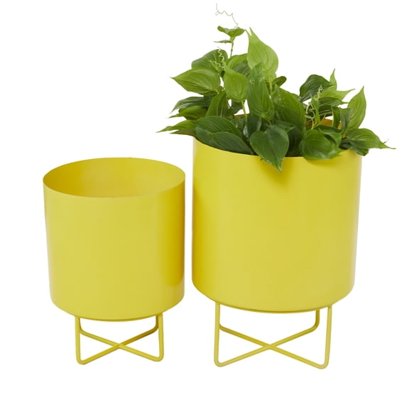 CosmoLiving by Cosmopolitan 16", 13"H Yellow Metal Planter (2 Count)