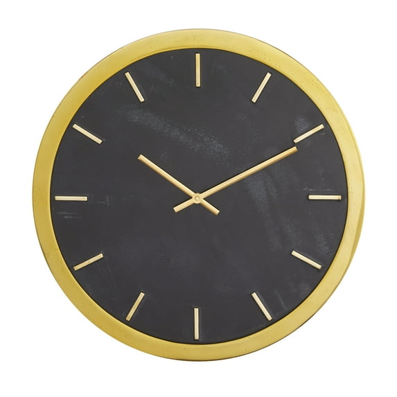 CosmoLiving by Cosmopolitan 16" Black Marble Wall Clock with Gold accents