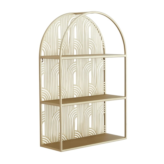 CosmoLiving by Cosmopolitan 16" x 6" Rounded 3-Tier Gold Geometric Wall Shelf with Arch Pattern