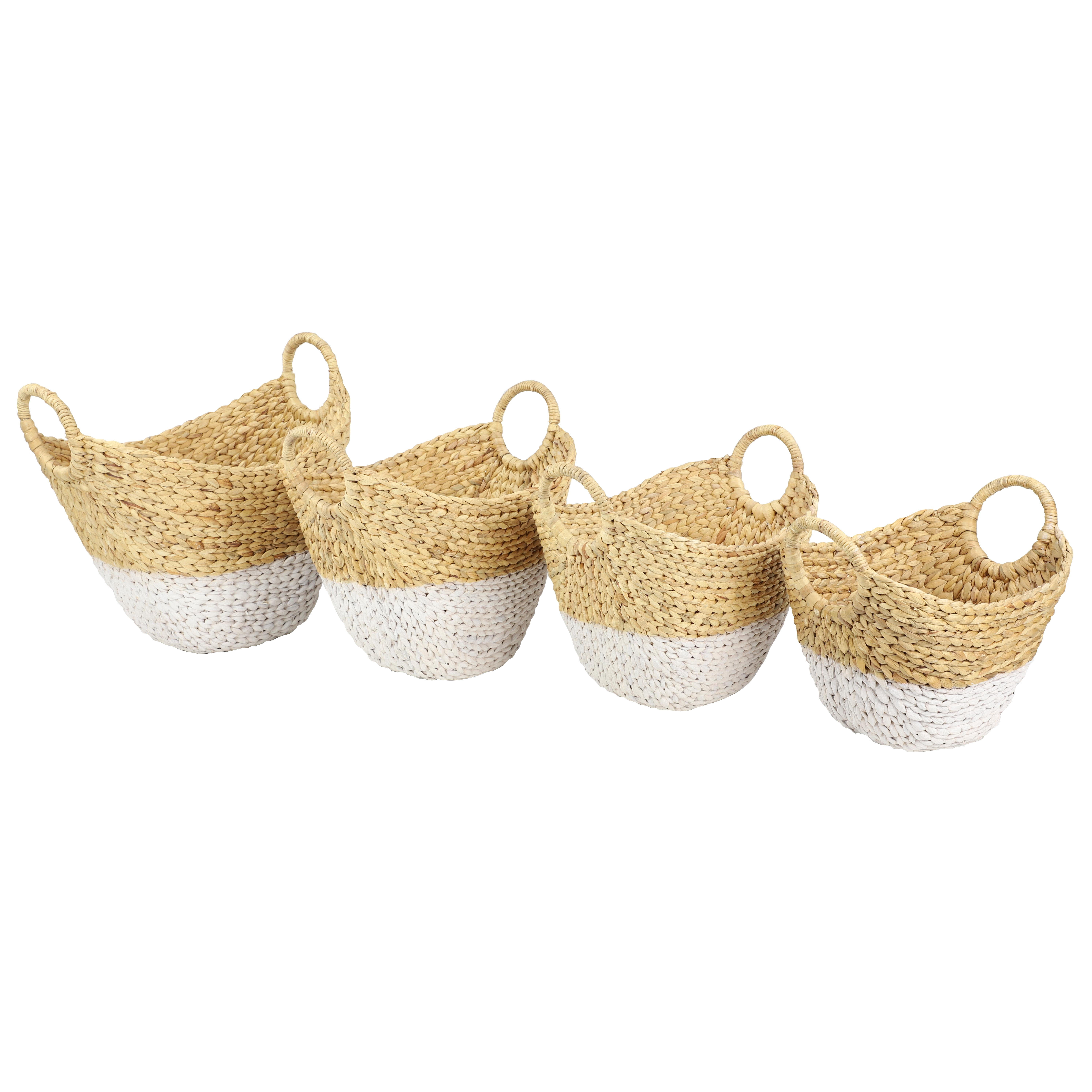 CosmoLiving by Cosmopolitan 17", 15", 13", 12"W Brown Seagrass Handmade Two Toned Storage Basket with Handles, 4-Pieces