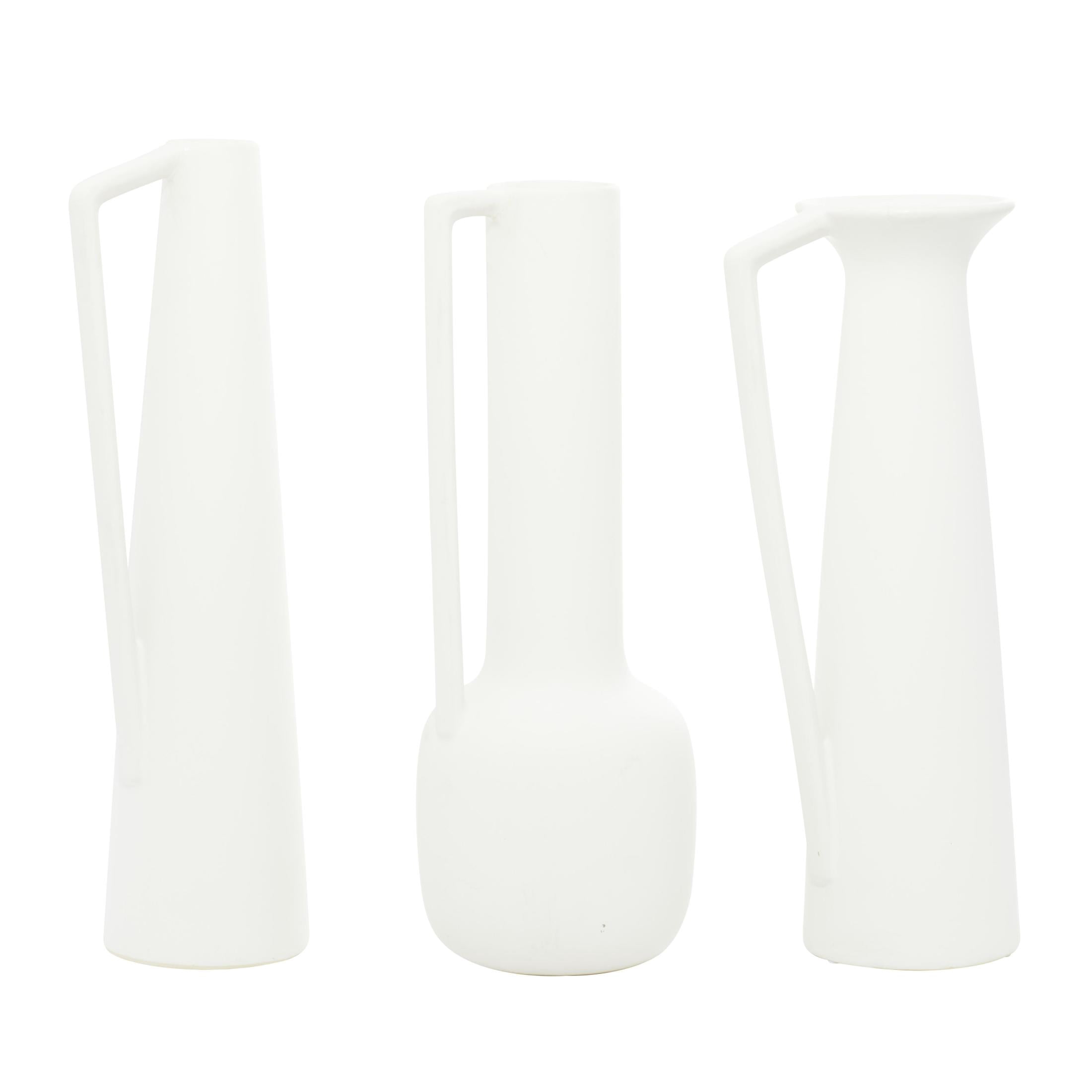 CosmoLiving by Cosmopolitan 17", 16", 16"H White Ceramic Vase with Sleek Handles, Set of 3