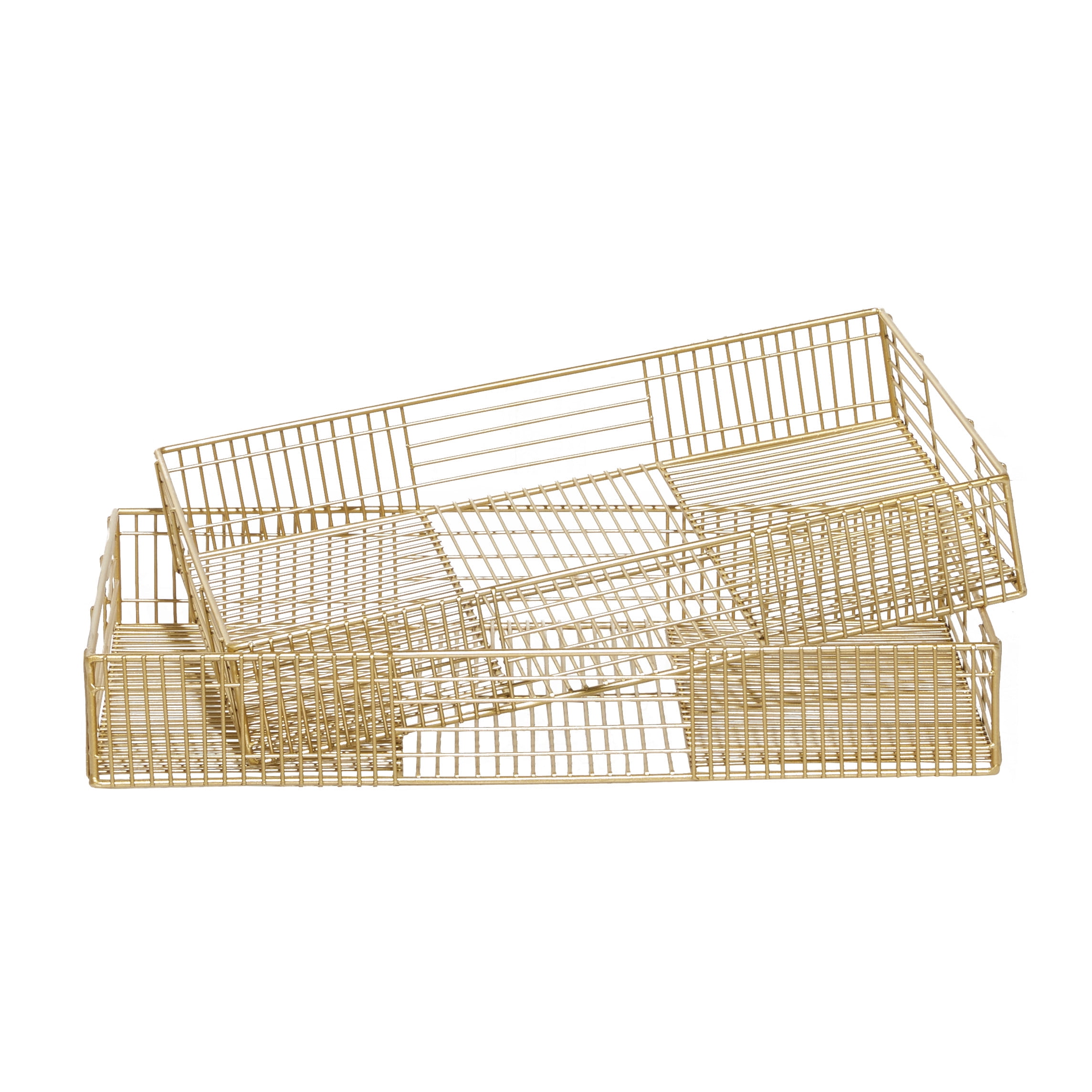 Gold Rectangular Metal Wire Tray Set of 2