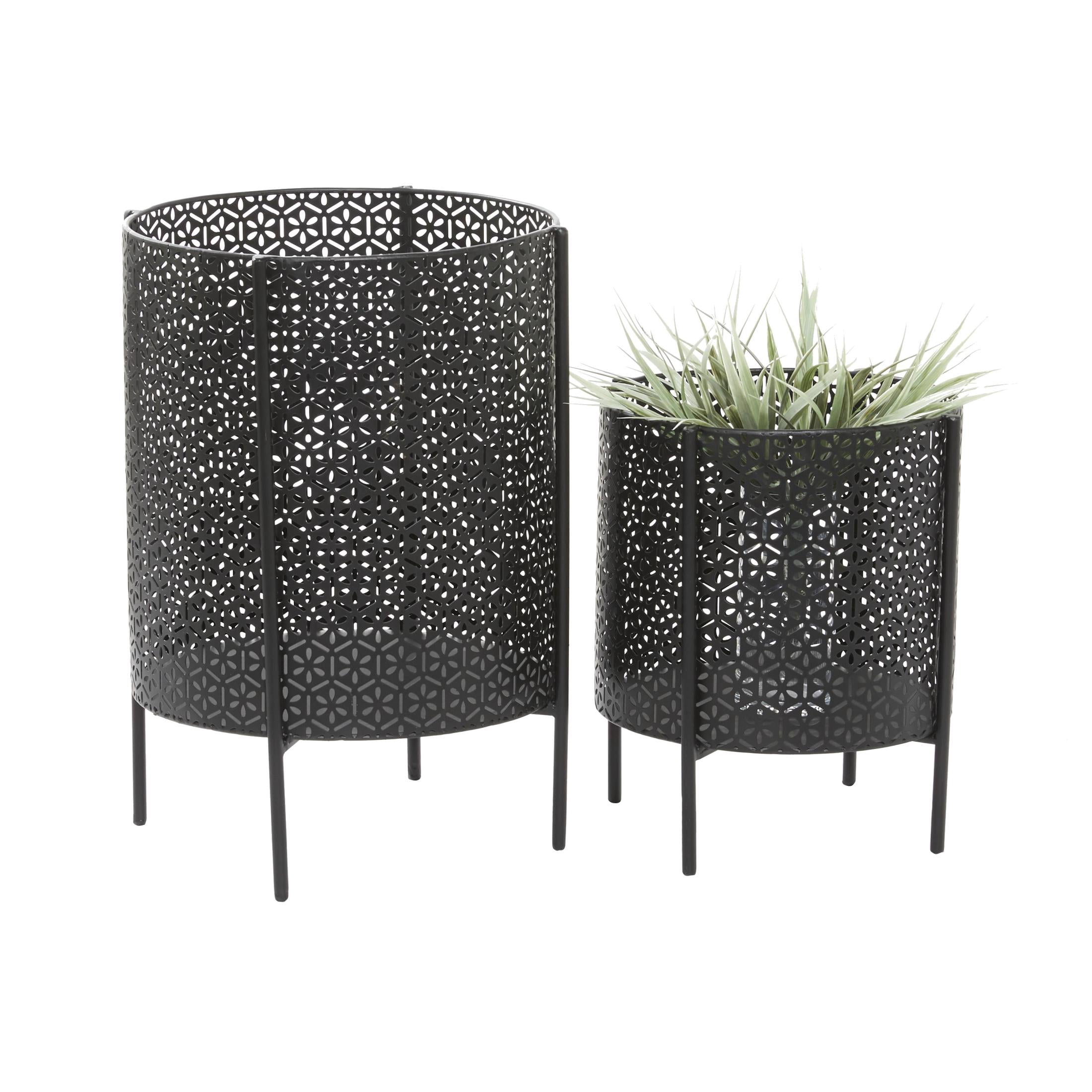 CosmoLiving by Cosmopolitan 18", 12"H Cutout Black Metal Floral Planter with Removable Stand (2 Count)