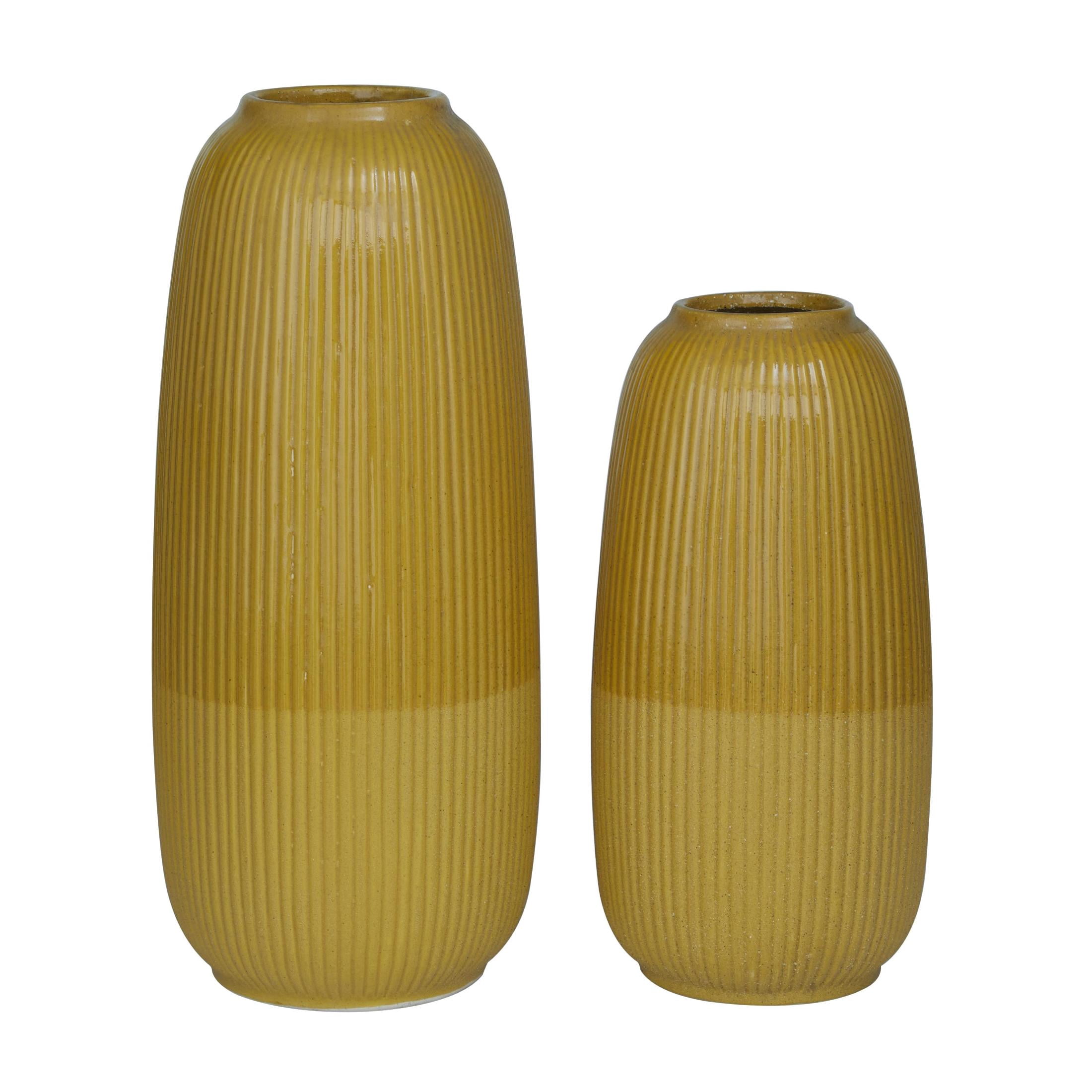 CosmoLiving by Cosmopolitan 18", 14"H Yellow Ceramic Vase, Set of 2