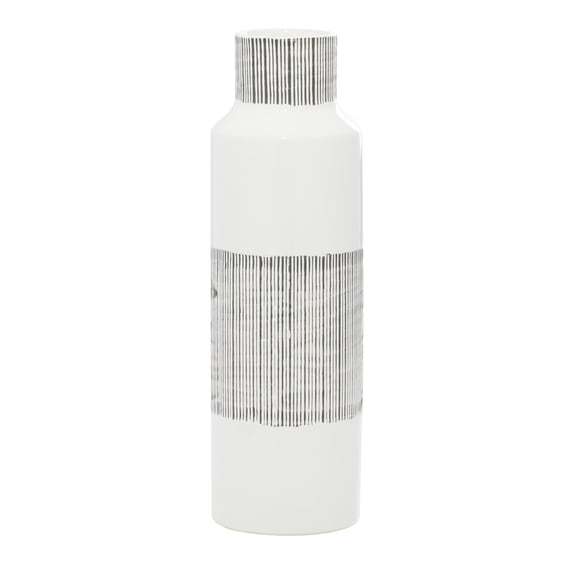 CosmoLiving by Cosmopolitan 18" Handmade White Ceramic Vase with Gray Striped Accents