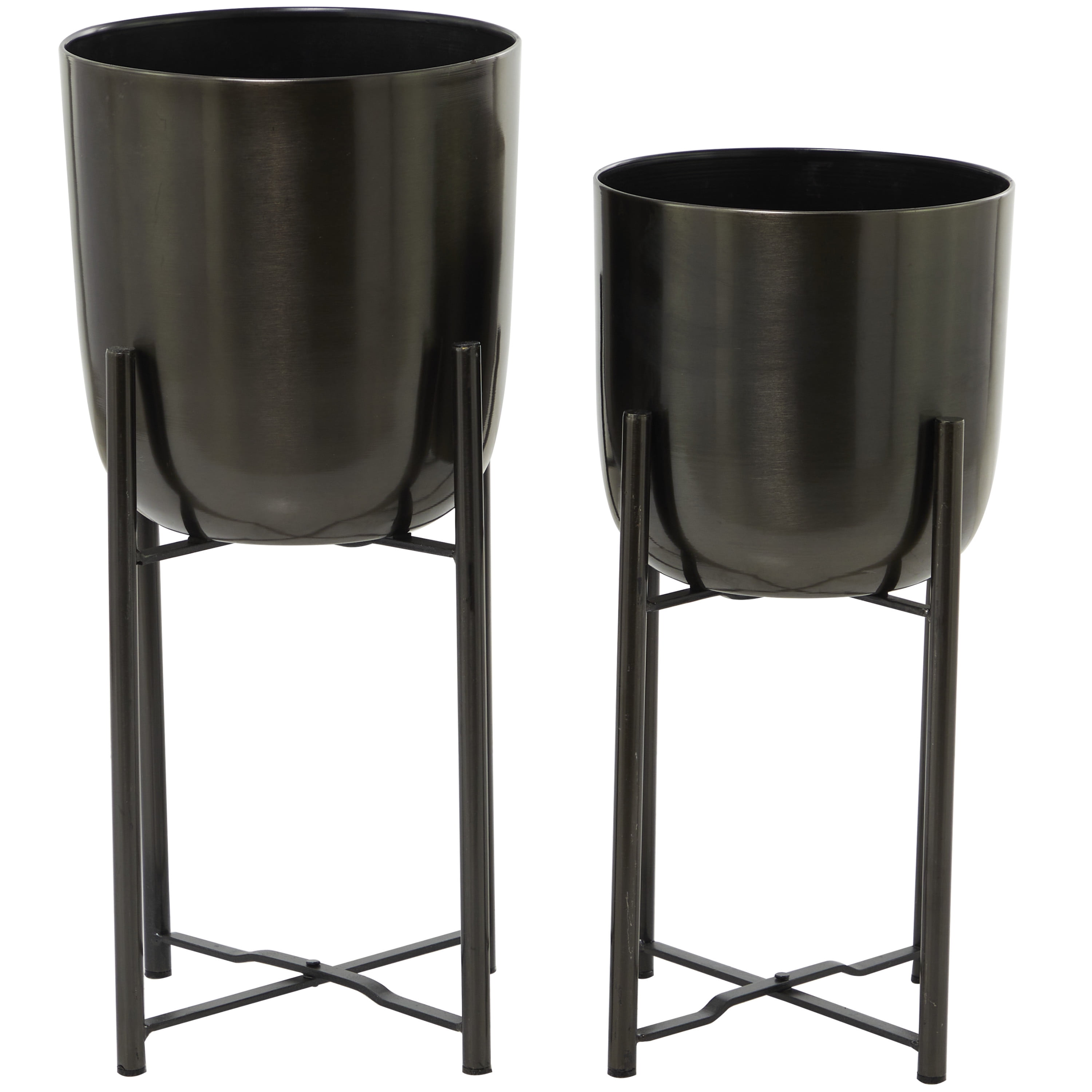 Set of 2 Black Iron Indoor/Outdoor Planters with Stands