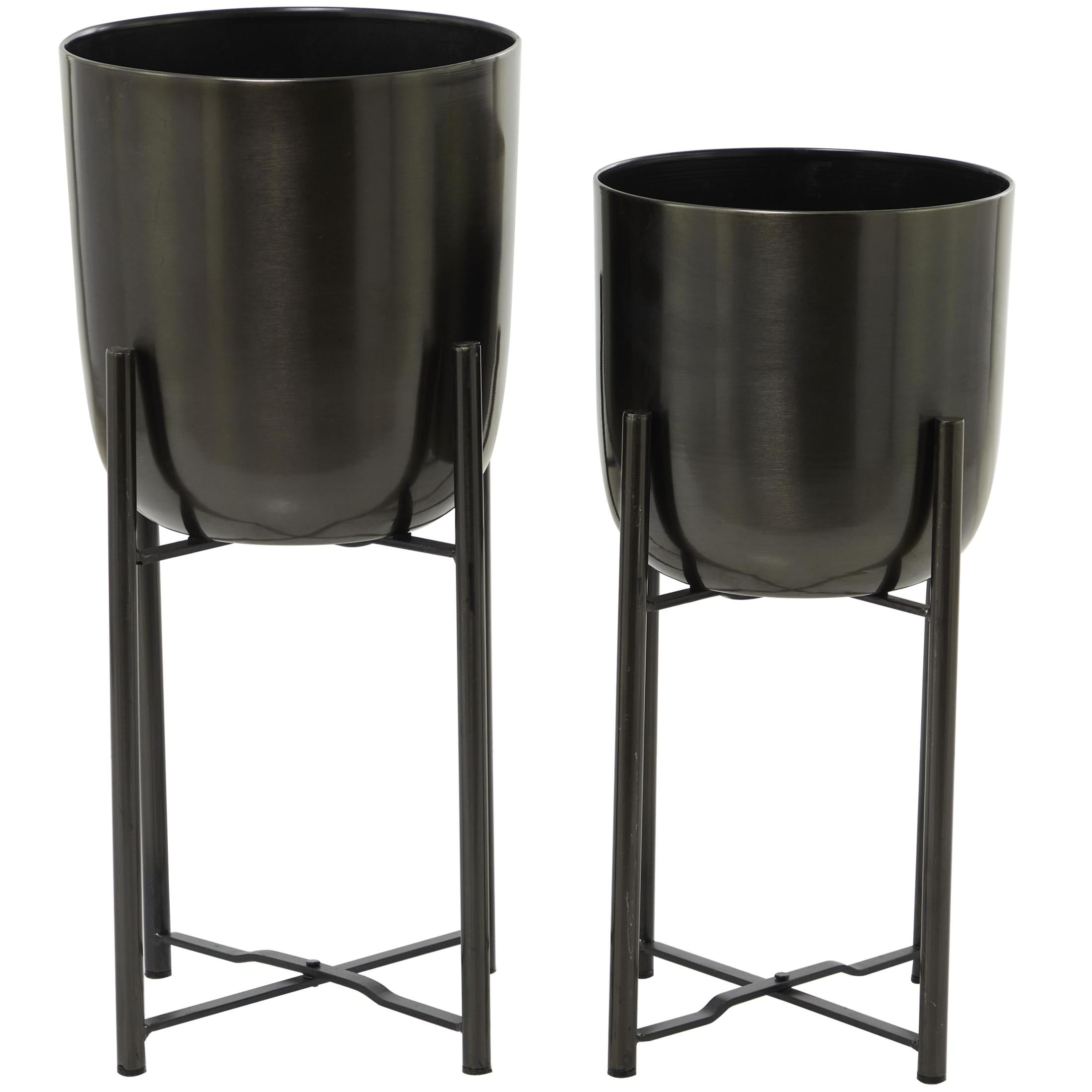 CosmoLiving by Cosmopolitan 19", 22"H Deep Recessed Dome Black Metal Planter with Removable Stand (2 Count)