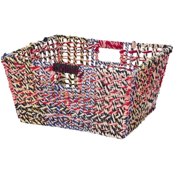 CosmoLiving by Cosmopolitan 19" x 10" Multi Colored Cotton Handmade Storage Basket with Handles, 1-Piece