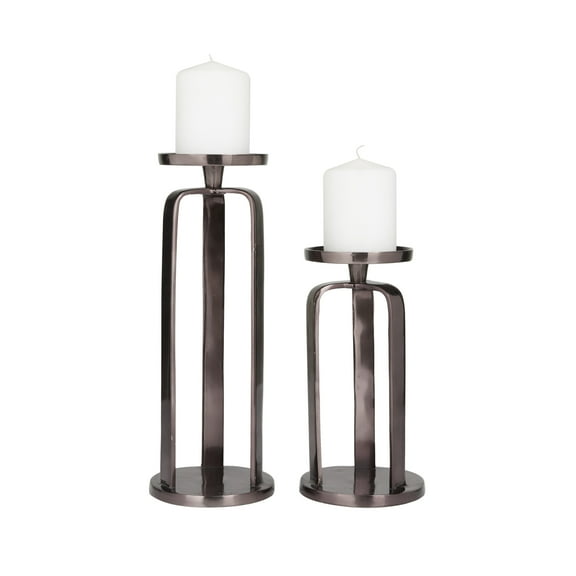 CosmoLiving by Cosmopolitan 2 Candle Black Aluminum Geometric Pillar Candle Holder, Set of 2