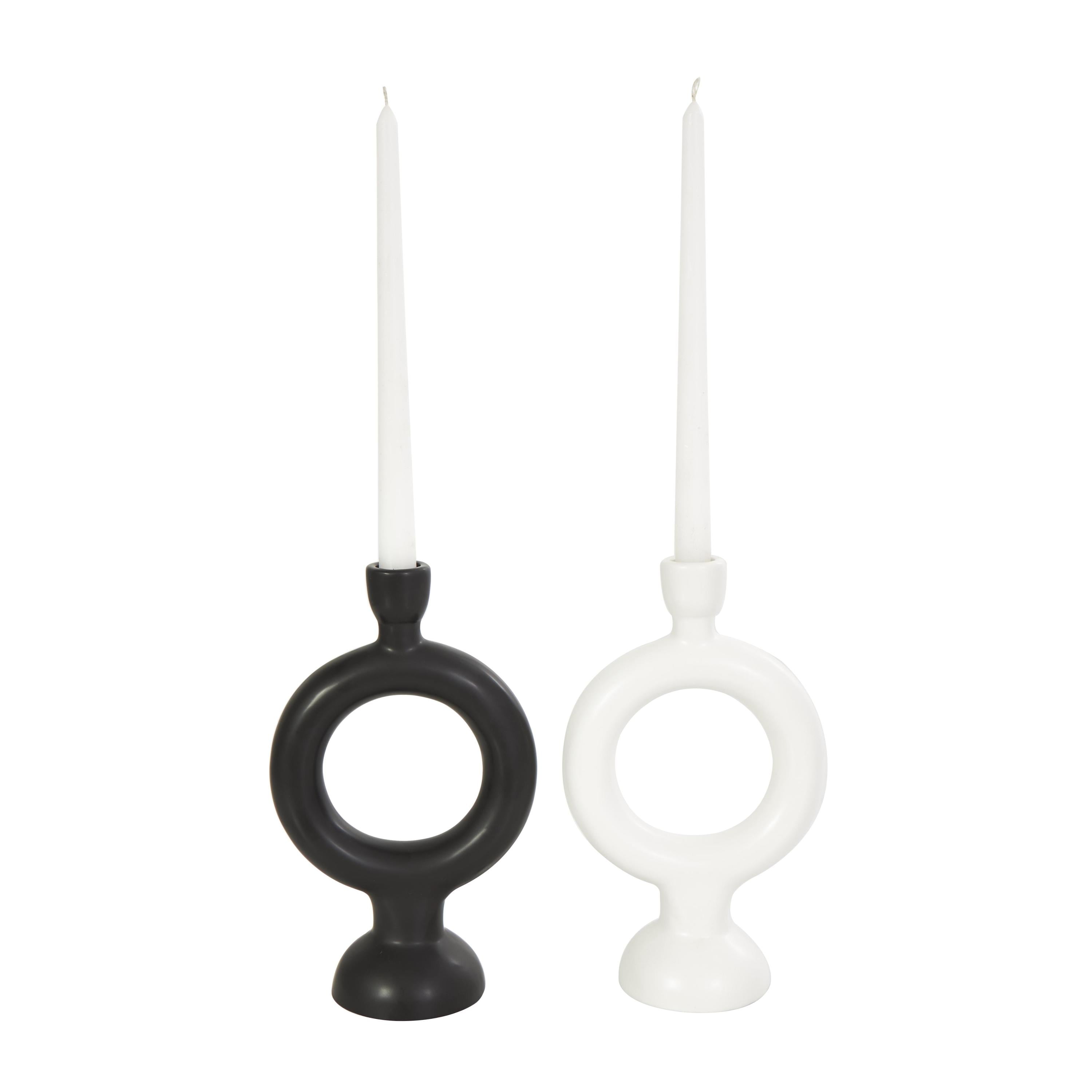 CosmoLiving by Cosmopolitan 2 Candle Black Ceramic Geometric Ring Candle Holder, Set of 2