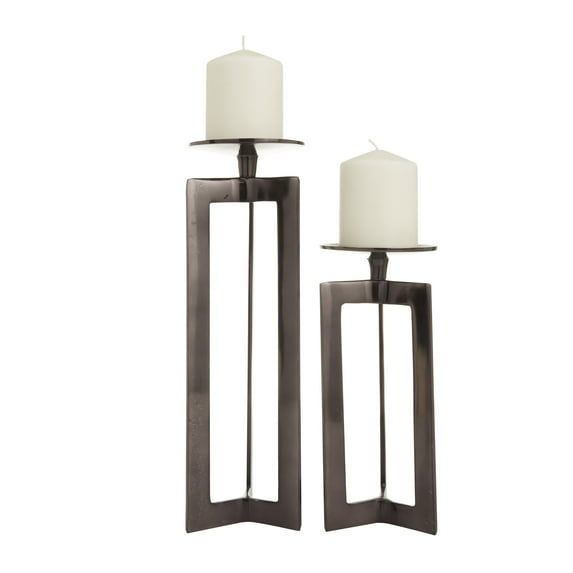 CosmoLiving by Cosmopolitan 2 Candle Bronze Aluminum Geometric Pillar Candle Holder, Set of 2