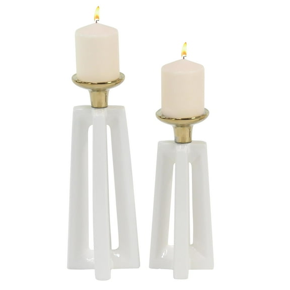 CosmoLiving by Cosmopolitan 2 Candle White Ceramic Candle Holder, Set of 2