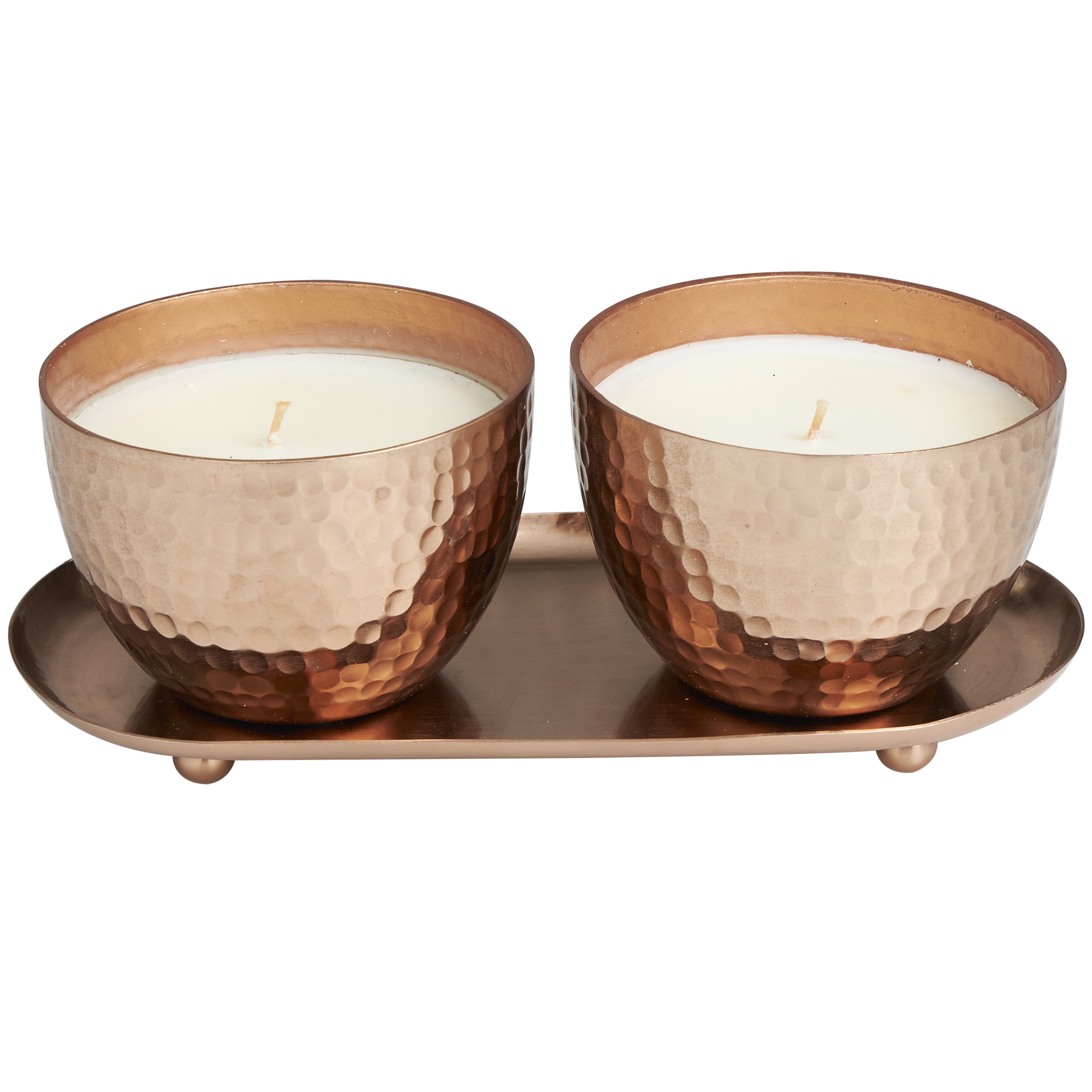 CosmoLiving by Cosmopolitan 2 Holder Copper Metal Jasmine Scented Hammered 10 oz 1 Wick Candle with White Wax, (Set of 2)