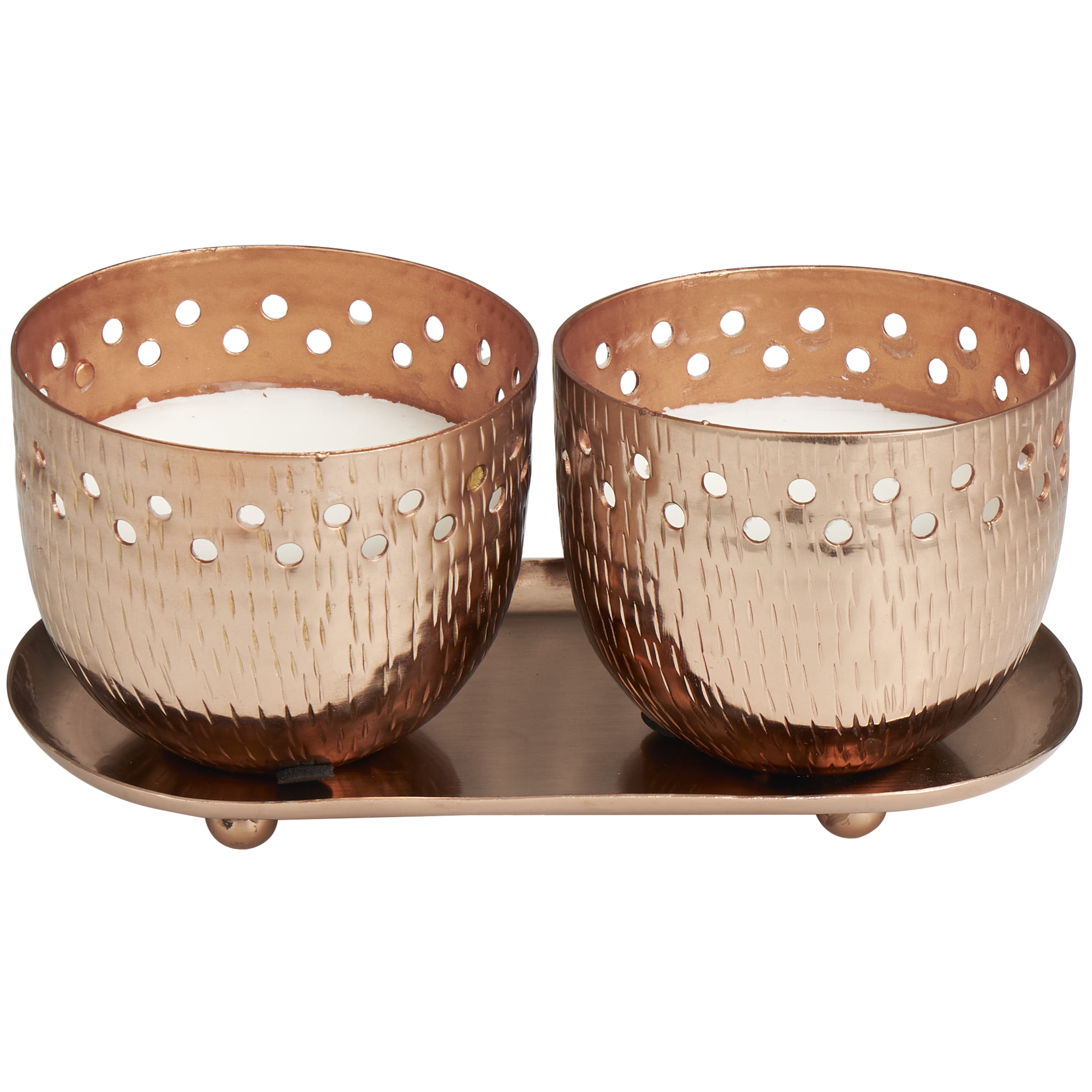 CosmoLiving by Cosmopolitan 2 Holder Copper Metal Sauvignon Blanc Scented Cutout Spotted 7 oz 1 Wick Candle with White Wax, (Set of 2)