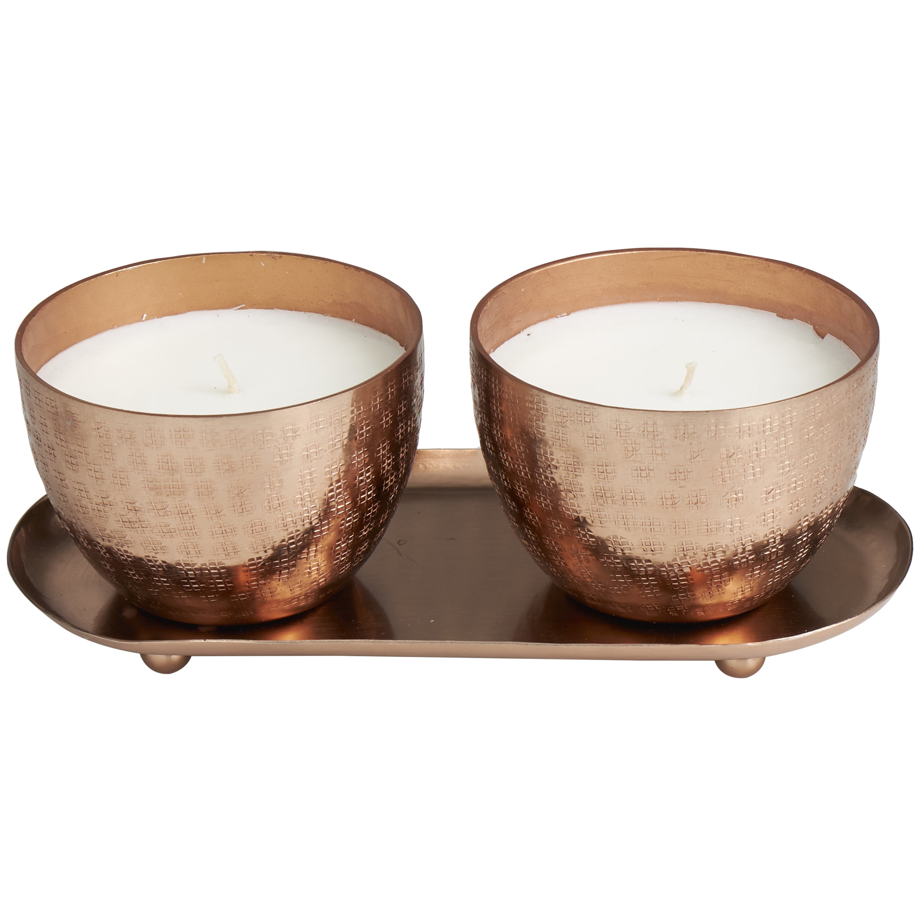 CosmoLiving by Cosmopolitan 2 Holder Copper Metal Sauvignon Blanc Scented Grid Patterned 10 oz 1 Wick Candle with White Wax, (Set of 2)