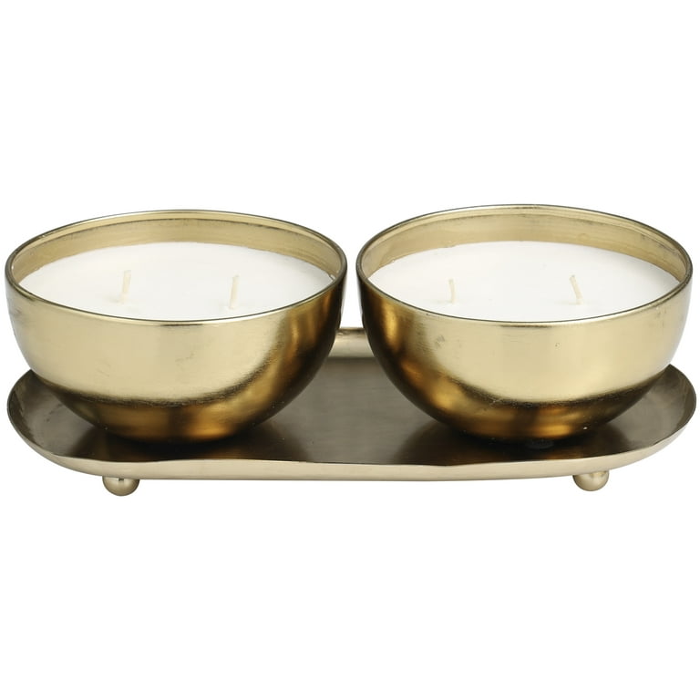 CosmoLiving by Cosmopolitan 2 Holder Gold Metal English Garden Scented 12  oz 2 Wick Candle with White Wax, (Set of 2) 