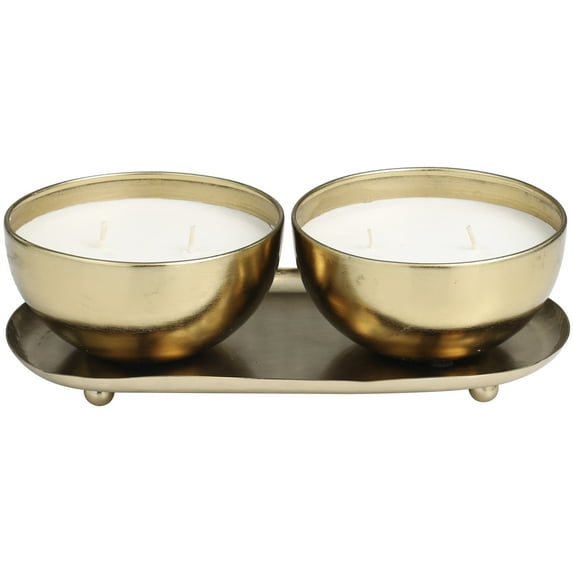 CosmoLiving by Cosmopolitan 2 Holder Gold Metal English Garden Scented 12 oz 2 Wick Candle with White Wax, (Set of 2)